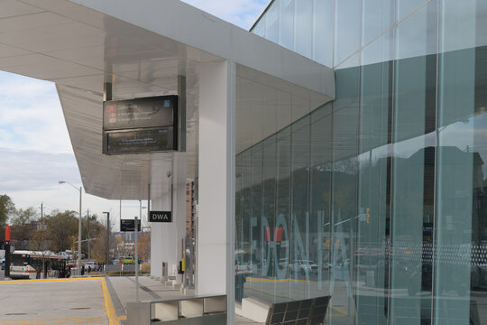 exterior of Caledonia LRT Station, Eglinton Crosstown, public transit, located at 2400 Eglinton Av near Westside Mall, Toronto