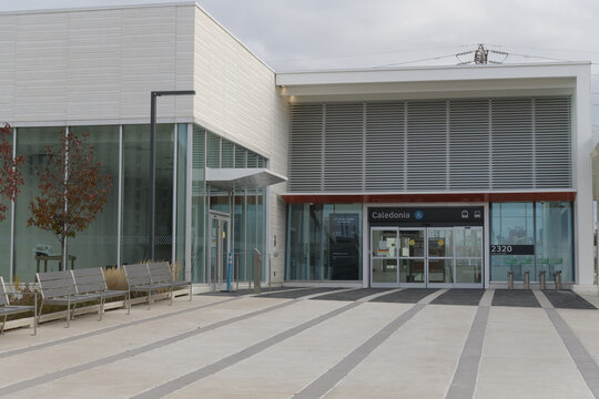 exterior of Caledonia LRT Station, Eglinton Crosstown, public transit, located at 2400 Eglinton Av near Westside Mall, Toronto