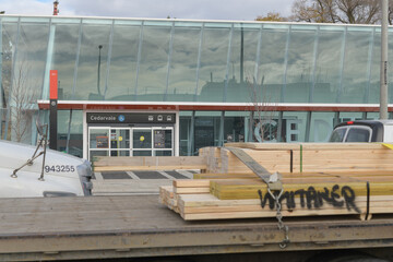 Naklejka premium exterior of Cedarvale LRT Station – Main Entrance, Eglinton Crosstown, located at 1350 Eglinton Av W, Toronto