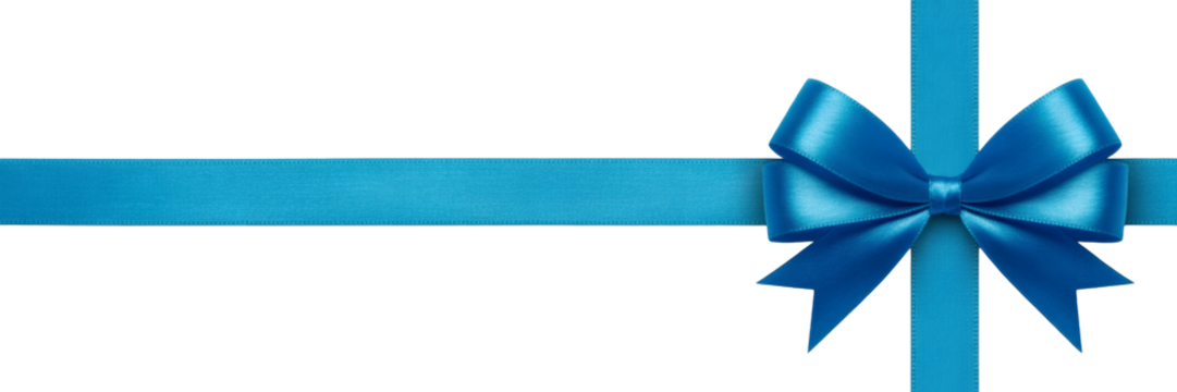 Elegant blue satin ribbon bow creates a festive, celebratory accent perfect for any special occasion or gift.