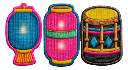 Colorful Lanterns and Drum Embroidery for Festival Night Celebration Decor