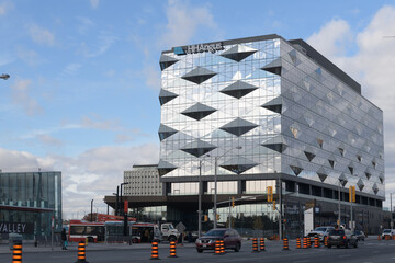 Fototapeta premium exterior of H.H. Angus and Associates Ltd (engineering consultant) building located at 1176 Eglinton Av E, Toronto