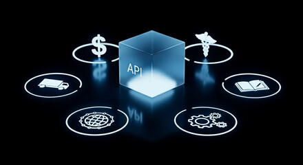 API technology symbol for concept of the system and the information around the world.