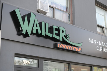 Fototapeta premium exterior building facade and sign of Wailer's Connections located at 1627 Eglinton Av W, Toronto