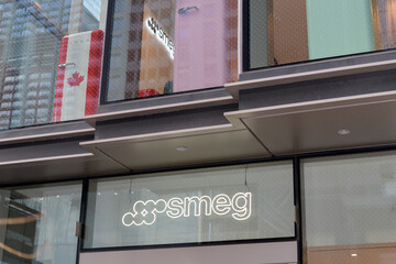 Fototapeta premium windows with appliances at Smeg, a home goods store, located at Two Bloor West, Toronto