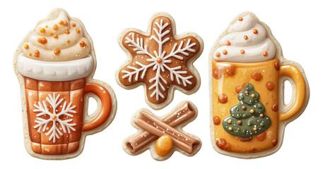 Festive Gingerbread Cookies with Winter Theme, Beer Mug and Holiday Decorations