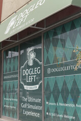 Fototapeta premium exterior of Dogleg Left Golf, an indoor golf course, located at 250 Eglinton Av W, Toronto