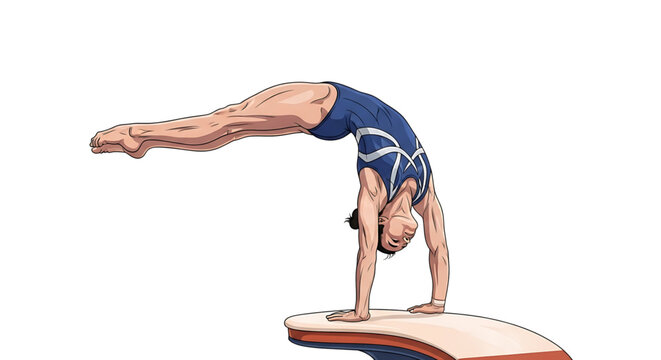 Concentrated gymnast perfectly executes a back handspring on the balance beam.