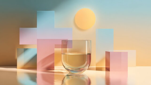 Abstract crossedout glass silhouette in soft geometric design - Powered by Adobe