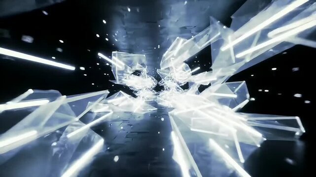 Futuristic Sci-Fi Tunnel With Shattered Crystal Light Explosion