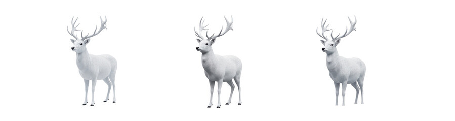 White Reindeer Figurine PNG with Antlers and Oil Paint Effect Isolated on White