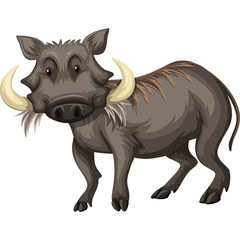 Warthog Standing Facing Left With Large Tusks And Brown Eyes Against Transparent Background Realistic Pixel Art Style