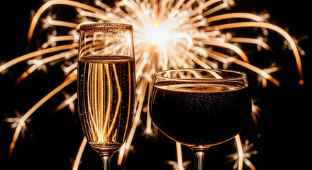 Champagne glasses with sparkler background