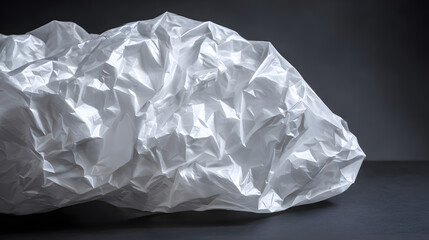 Crumpled Plastic Bag: A close-up shot of a translucent plastic bag, its surface intricately crumpled, offering a study of texture and form against a dark backdrop.