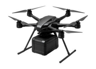 Hexacopter featuring an extended battery pack attached below the frame.