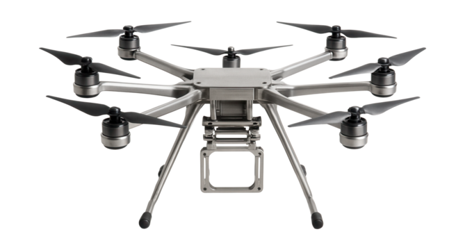 Lightweight hexacopter with aluminum frame and removable camera mount.