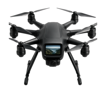 Hexacopter featuring an integrated digital display screen.
