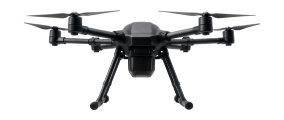 Hexacopter featuring a sturdy landing skid and shock absorption system.