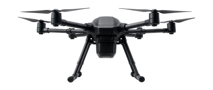 Hexacopter featuring a sturdy landing skid and shock absorption system.