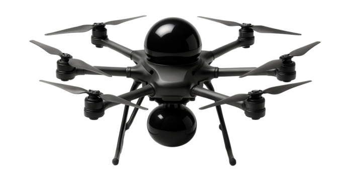 Hexacopter with a radar dome for enhanced navigation capabilities.