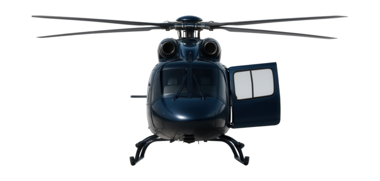 Dual-engine chopper featuring a spacious sliding door and sleek rotor design.