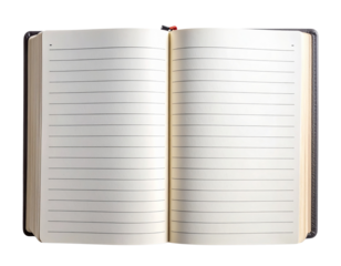 Flat-Lay Open Notebook with Ruled Pages on Clean White Surface PNG