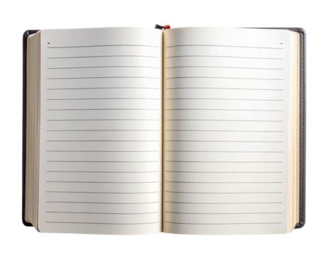 Flat-Lay Open Notebook with Ruled Pages on Clean White Surface PNG