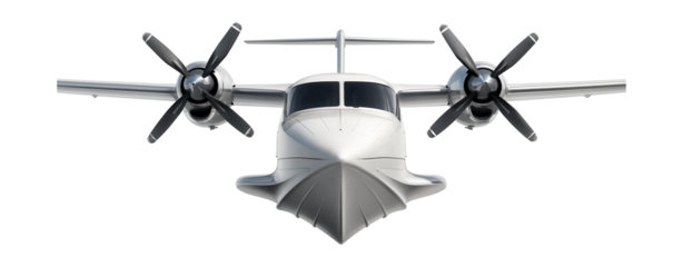 Amphibious plane featuring a V-shaped hull and dual turboprop engines.