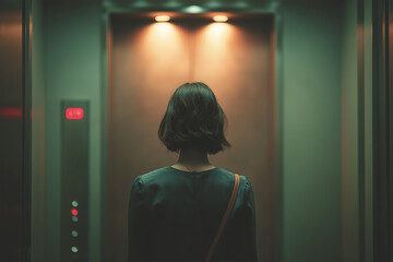 Awaiting the Next Floor in a Dimly Lit Elevator