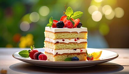 Delicious Layered Cake with Fresh Berries & Mint - A Sweet Treat for Celebrations & Dessert Lovers
