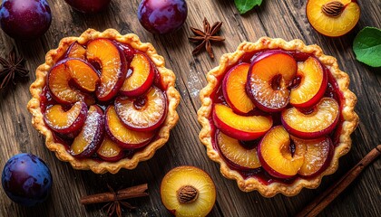 Delicious Plum Tarts: Rustic Homemade Pastry with Fresh Fruit - Perfect Dessert for Autumn & Baking Season
