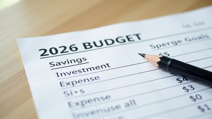 Fototapeta premium 2026 budget planning document with written financial goals