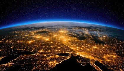 Europe at Night: Stunning Aerial View from Space Showing City Lights and Earth's Horizon