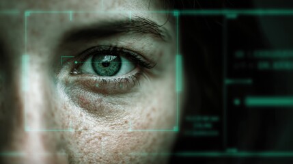 Biometric Facial Recognition Login With Secure Green Overlay Scan Lines Ensuring Privacy and Safety Technology in Action
