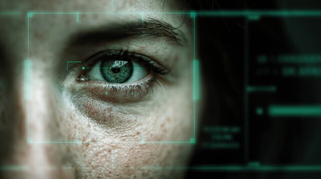 Biometric Facial Recognition Login With Secure Green Overlay Scan Lines Ensuring Privacy and Safety Technology in Action