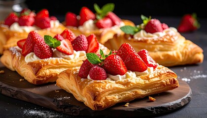 Delicious Strawberry Tartlets: Flaky Pastry with Fresh Strawberries and Cream - Perfect Dessert for Any Occasion
