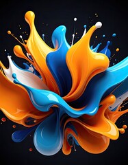 Dynamic Paint Splash: Vibrant Orange and Blue Abstract Liquid Art - Creative Fluid Motion Photography for Design and Inspiration