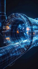 Digital Portal: Futuristic Pipe Network, Glowing Blue Circuitry, Abstract Technology, Cyberpunk Art, Sci-Fi Concept