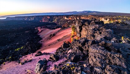 Dramatic Aerial View of Kilauea Volcano's Lava Flow at Sunset, Hawaii - Volcanic Landscape & Natural Beauty