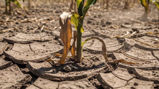 Dry Cracked Earth and Dying Plant Macro Footage