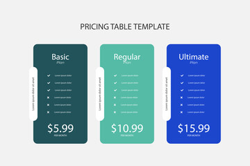 Modern pricing table template with three tiers for business websites