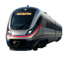 Electric train featuring LED destination display and streamlined design.