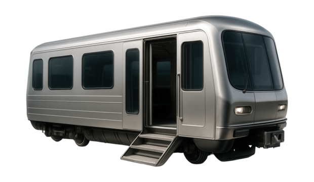 Train car featuring retractable steps and sliding doors for convenient access.