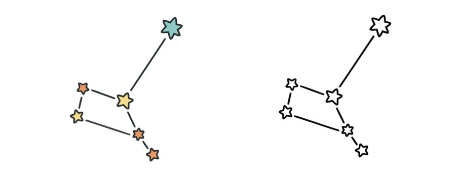 Simple minimalist star constellation flat vector illustration representing an asterism in soft teal yellow and orange colors isolated