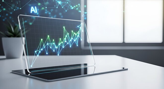 Innovative AI technology showing dynamic financial growth on a digital screen, symbolizing business success with a modern edge for data driven decisions