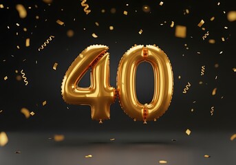 Celebrate a milestone with shimmering golden 40 balloons and confetti, perfect for birthdays, anniversaries, and special occasion party decorations