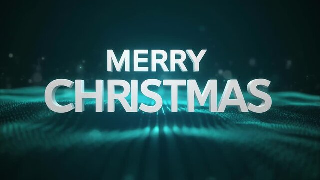 Festive Christmas greeting with bold white text against a teal, flowing background.