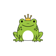 Charming Cartoon Frog Prince with Golden Crown Illustration.