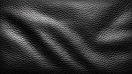 Textured Black Leather Surface with Ripples and Shadows in Elegant High-Contrast Design