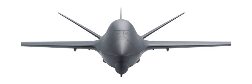 UAV with a central fuselage bulge and integrated seamless wings.